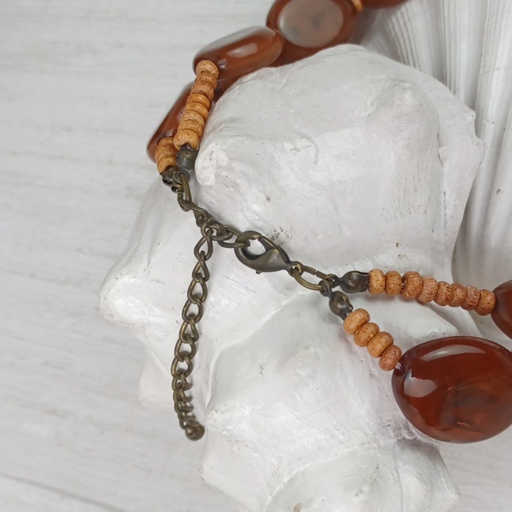 Vintage Style Burnt Carmel DBL Layer Glass Bead Choker Necklace - Picture 5 of 14
